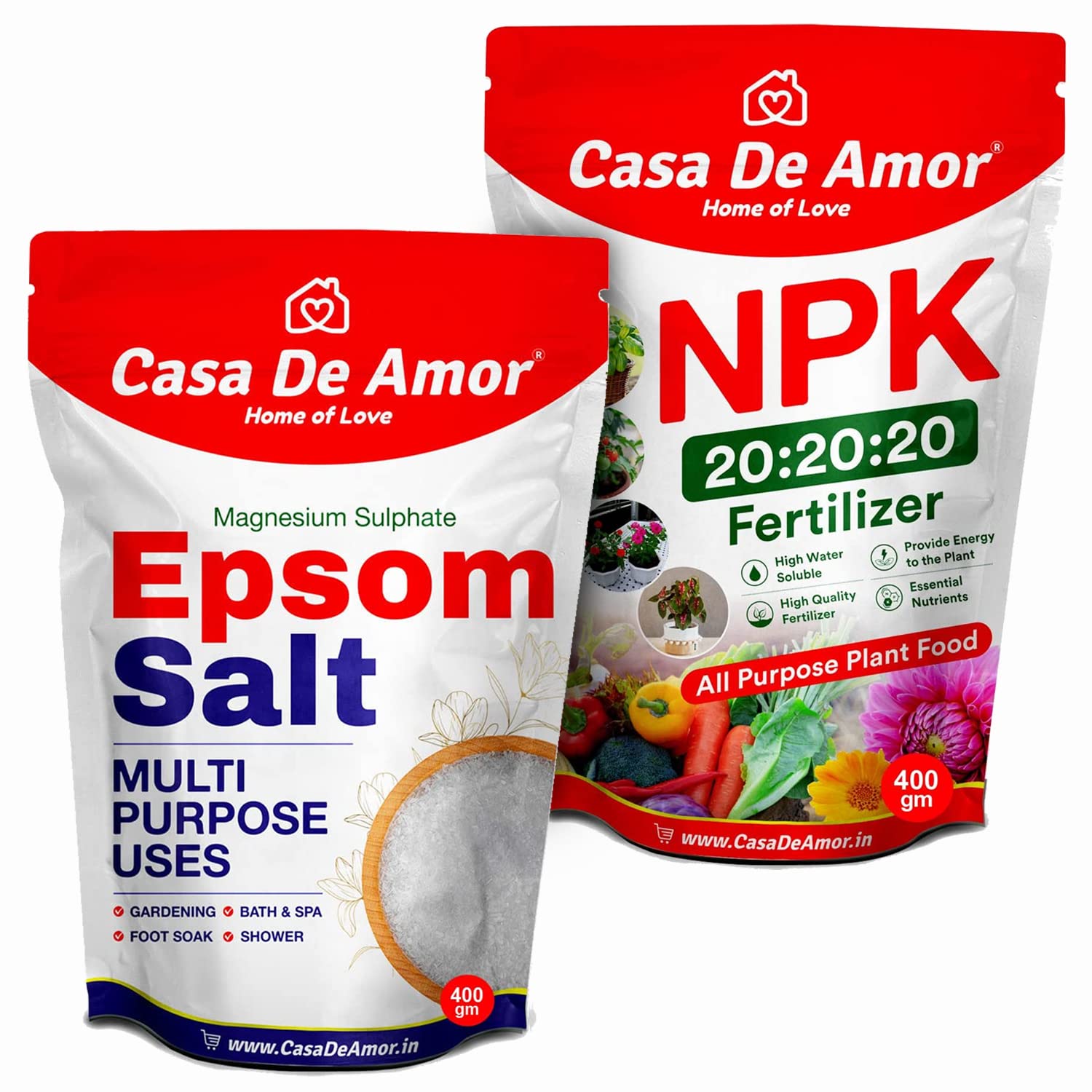 Casa De Amor Flowering Plants Food Combo- NPK 20-20-20 (400gm) + Epsom Salt (400gm) for Indoor and Outdoor Plants (Total 800gm) (B0C596W3HT) Amazon Price History, Amazon Price Tracker