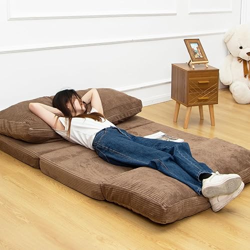 N&V Sofá de espuma media, Colchón plegable, gris puerto, funda de pana, lavable a máquina, número de patente US D1,018,079 S