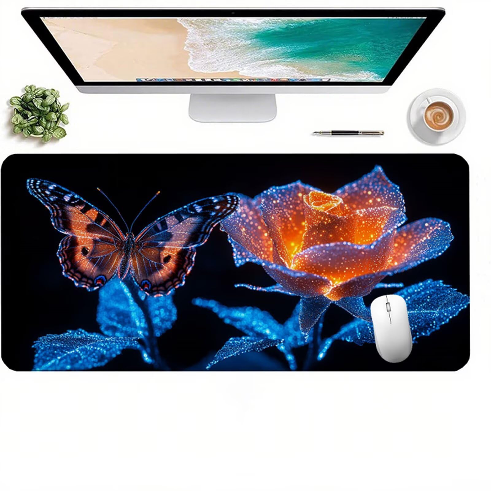 Niebieska podkładka pod mysz dla graczy XXL 1600 x 800 x 3 mm, pod ręką motyl biurko z antypoślizgową i wodoodporną gumową podkładką pod mysz, gładka powierzchnia poprawia dokładność i szybkość D1-647