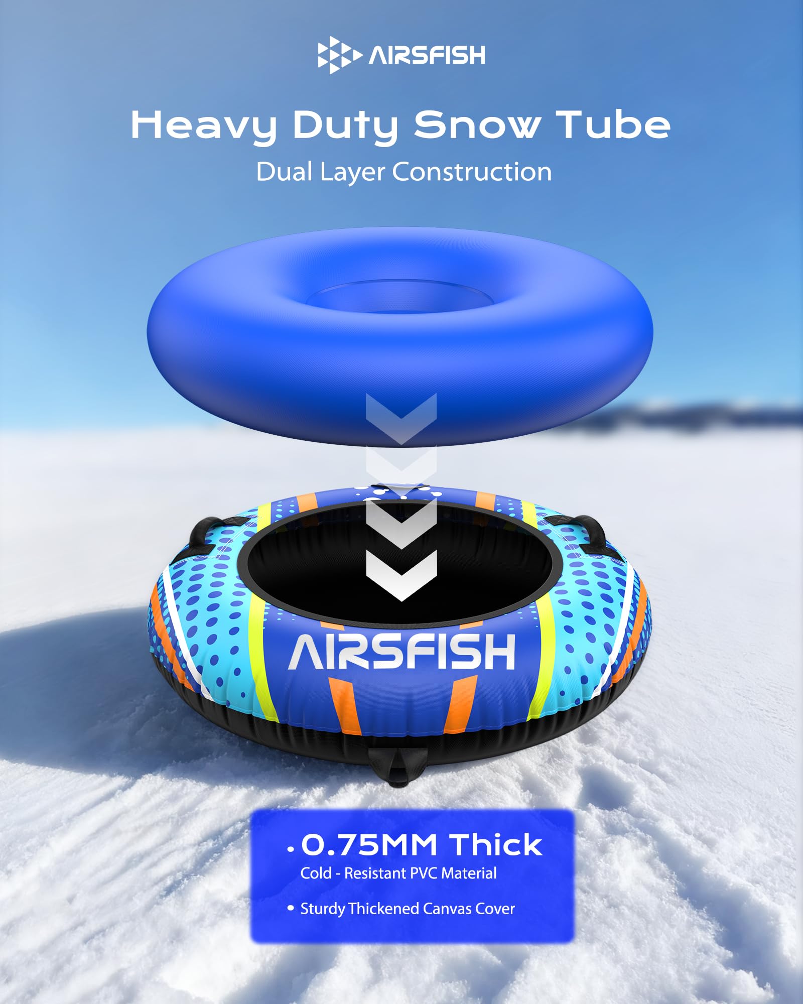 Nadmuchiwana rura snowtube ze smyczą, wytrzymała obudowa, odporny na zużycie i mróz materiał, węże do sportów zimowych dla dzieci i dorosłych
