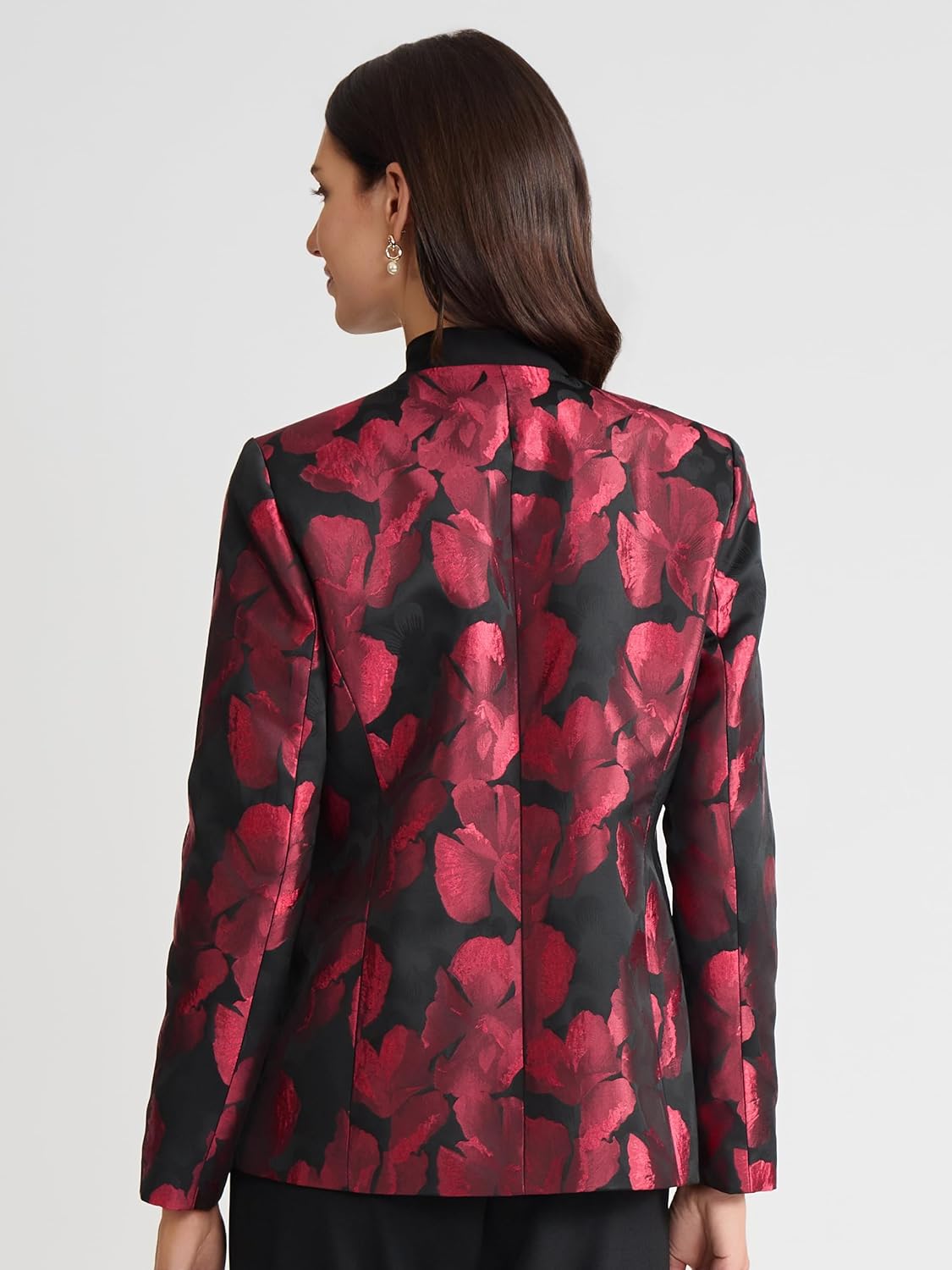 Kasper Women's Collarless Jacquard One Button Blazer