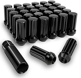 MIDOU AUTO M14x1.5 Wheel Lug Nuts, 32x 14mmx1.5 2" Tall Long Extended Lug Nuts with 1 Socket Compatible with Chevy Silverado GMC Sierra 1500 2500 3500 HD Ford F150 F250 F350 Super Duty, Black