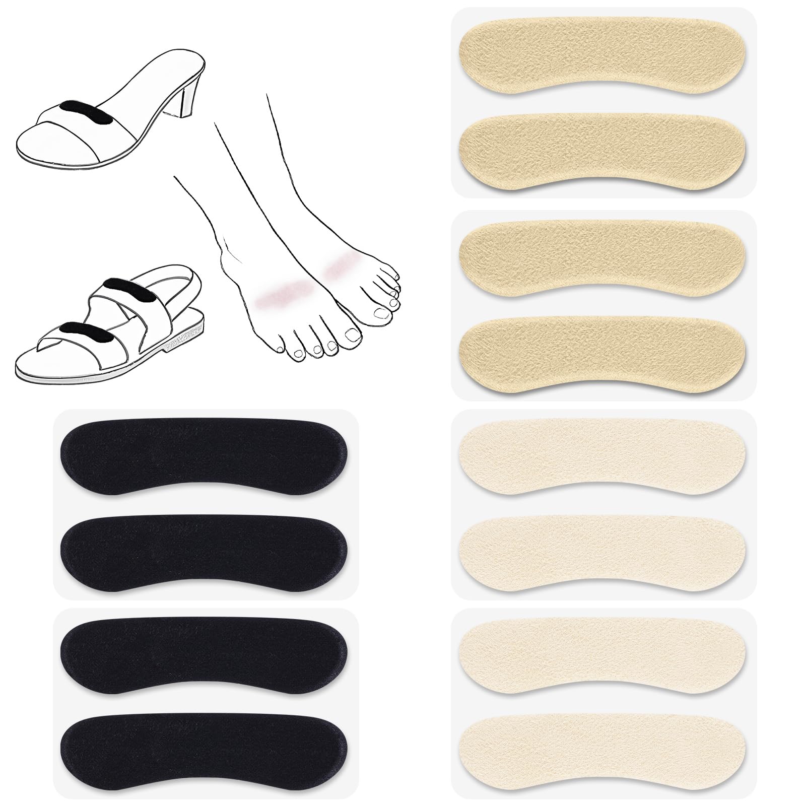 Cutecrop 6 Pair Sandal Shoe Strap Extender Heel Sandal Strap Cushion Strips Heel Grips Liner Insert for Shoes Too Big Preventing Slipping, Rubbing, Non-Slip (Classic)