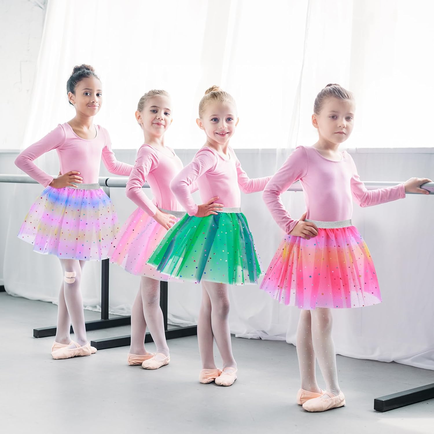 4 Pack Rainbow Tutu Skirt for Toddler Girls, 3 Layers Princess Ballet Dance Tutu Dresses for 2-8 Years