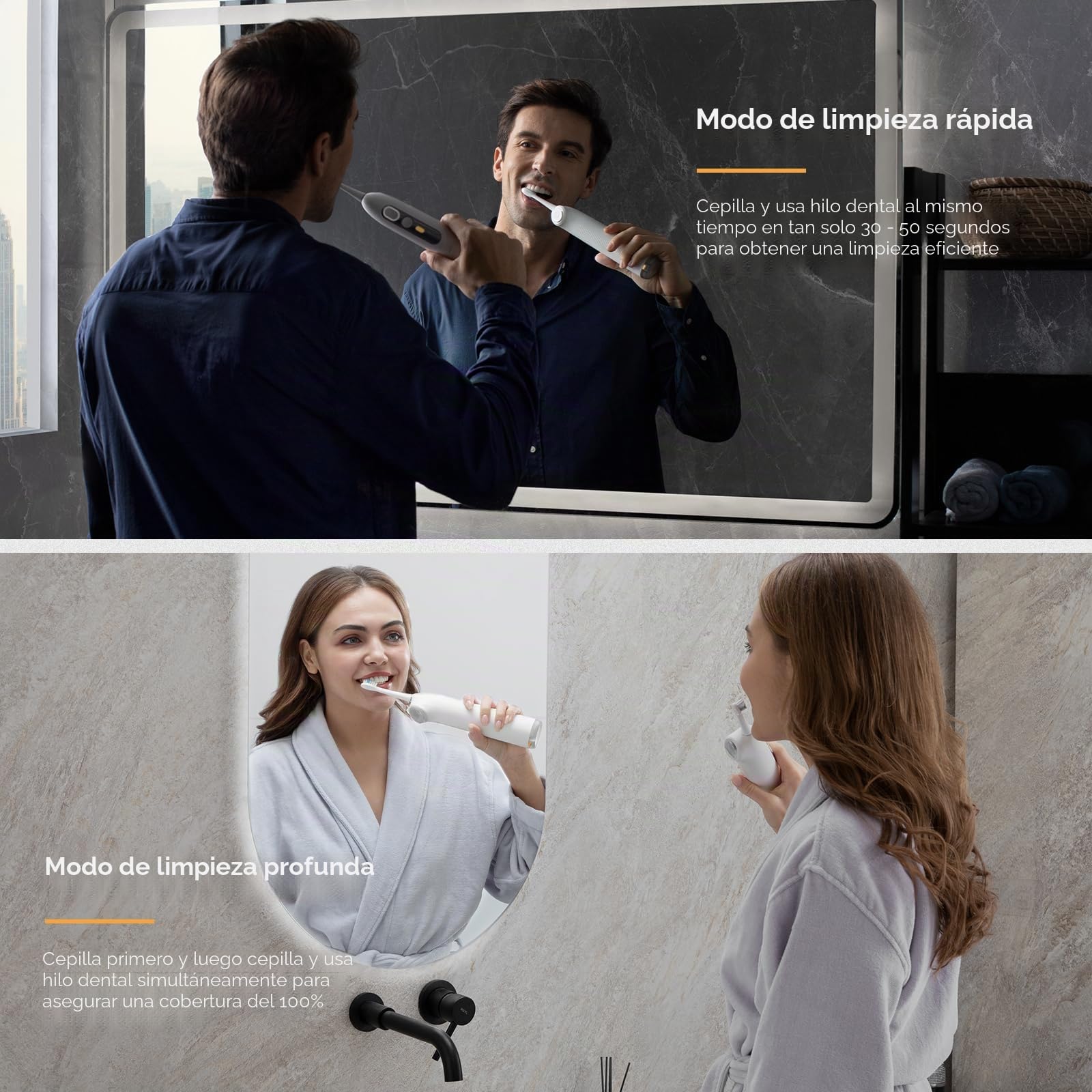 SOOCAS Neos - Cepillo de dientes eléctrico con hilo dental inalámbrico, 2 en 1, combo de cepillo dental y hilo dental para adultos, tanque de agua integrado, efecto de limpieza 40X, 6 ajustes