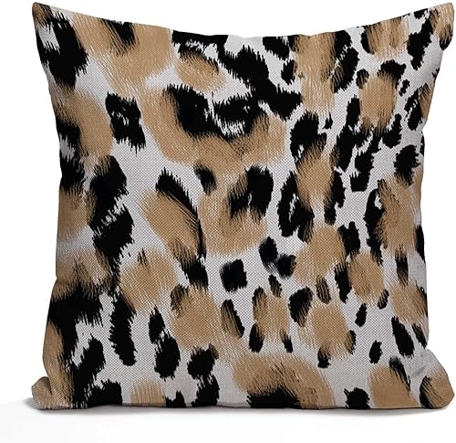 Nphuriy Funda de almohada cuadrada de lino y algodón con estampado de leopardo de animales, funda de almohada estándar para hombres, mujeres y