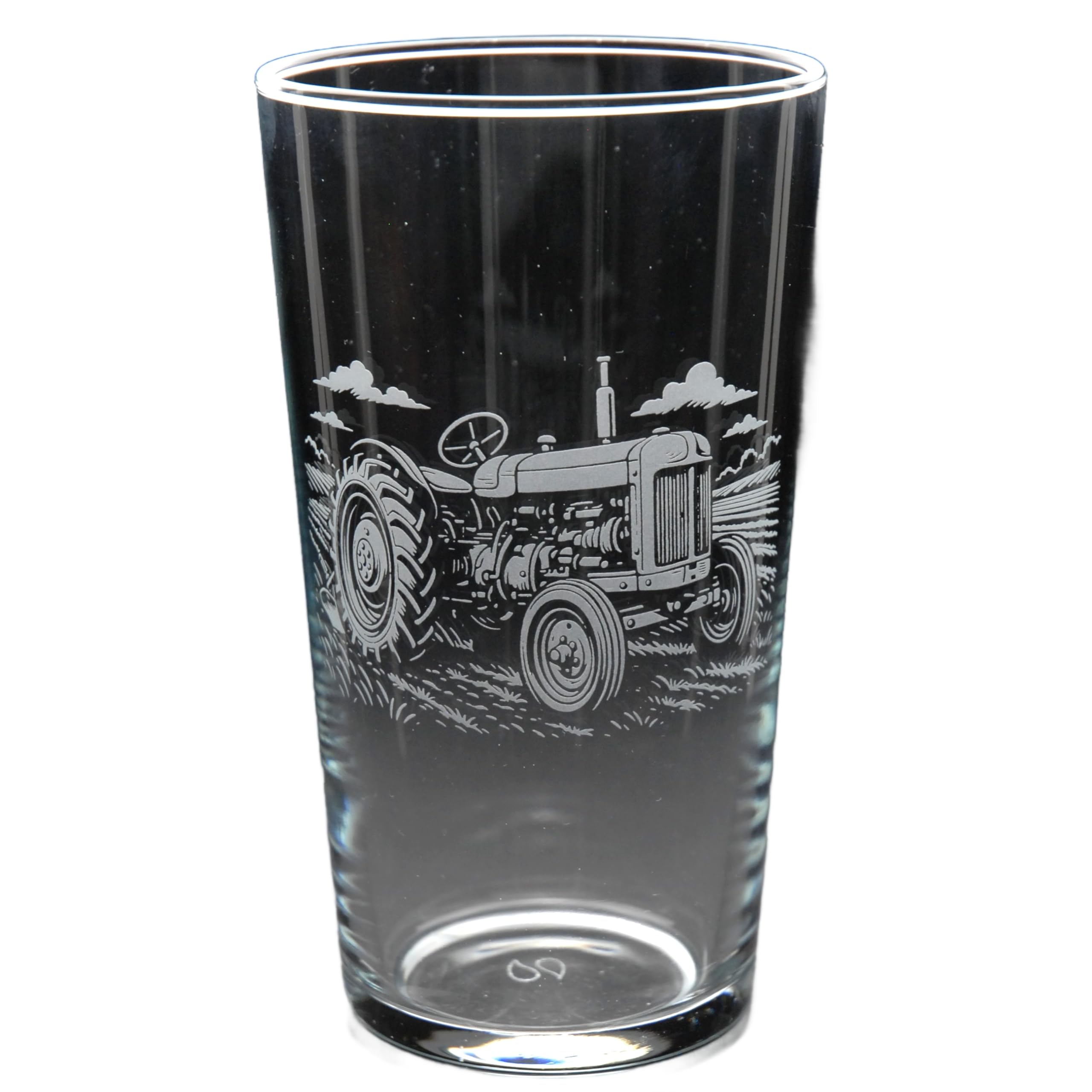 GLYPTIC Glass Art Vintage Tractor Hand Etched/Engraved Pint Glass