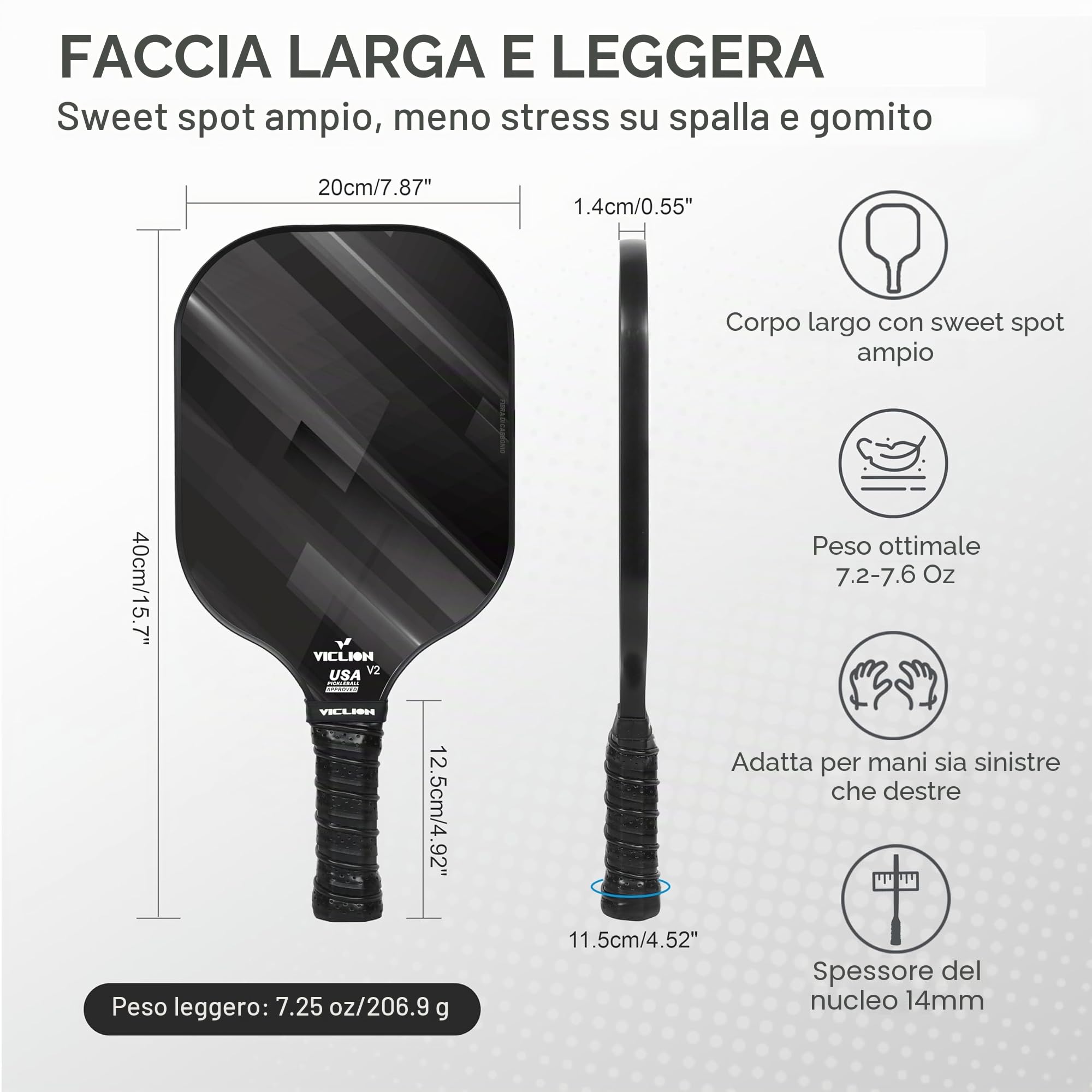 Pickleball Paddles, Set da 2 Racchette da Pickleball in Fibra di Carbonio Approvate da USAPA, con 4 Palline e 1 Borsa, Leggero per Principianti