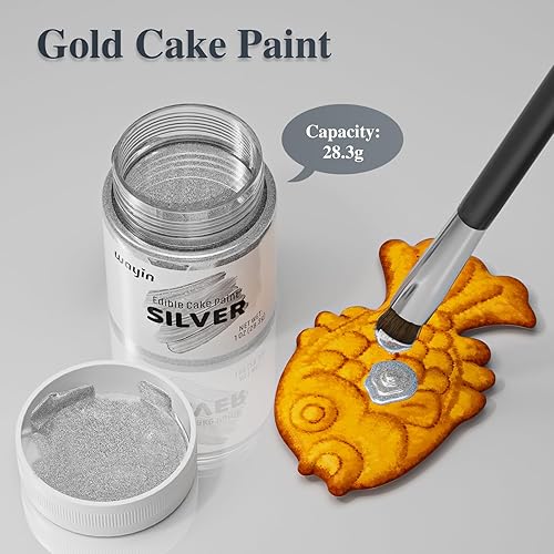 Miniatura 2 de Wayin - Pintura decorativa comestible plateada para tartas, colorante alimentario, para hornear, pintura decorativa brillante de grado alimenticio