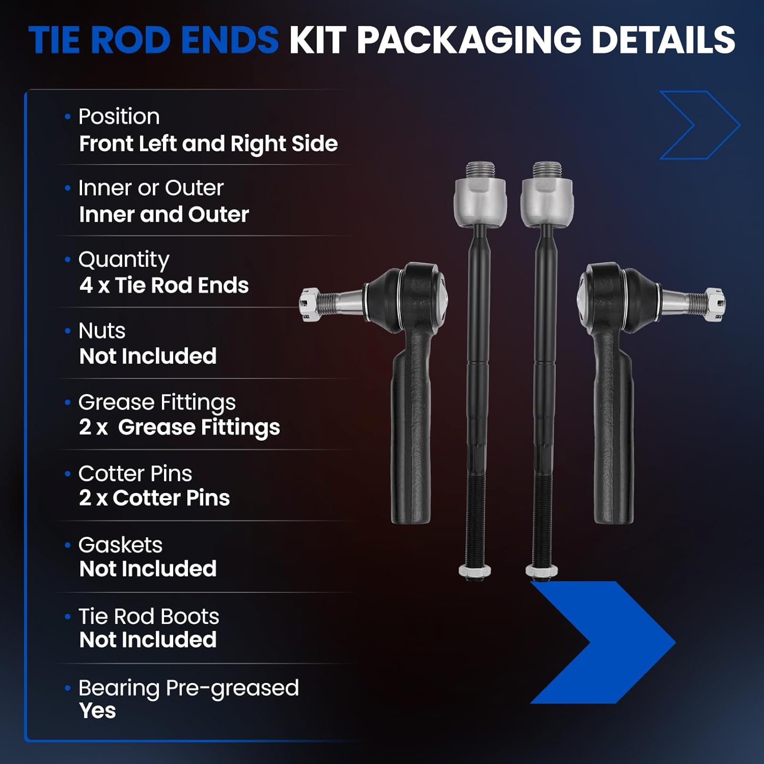 4-PC Tie Rod Ends Kits Compatible with Chevrolet Silverado 1500 2007-2013,2xInner EV800084，2xOuter ES800223