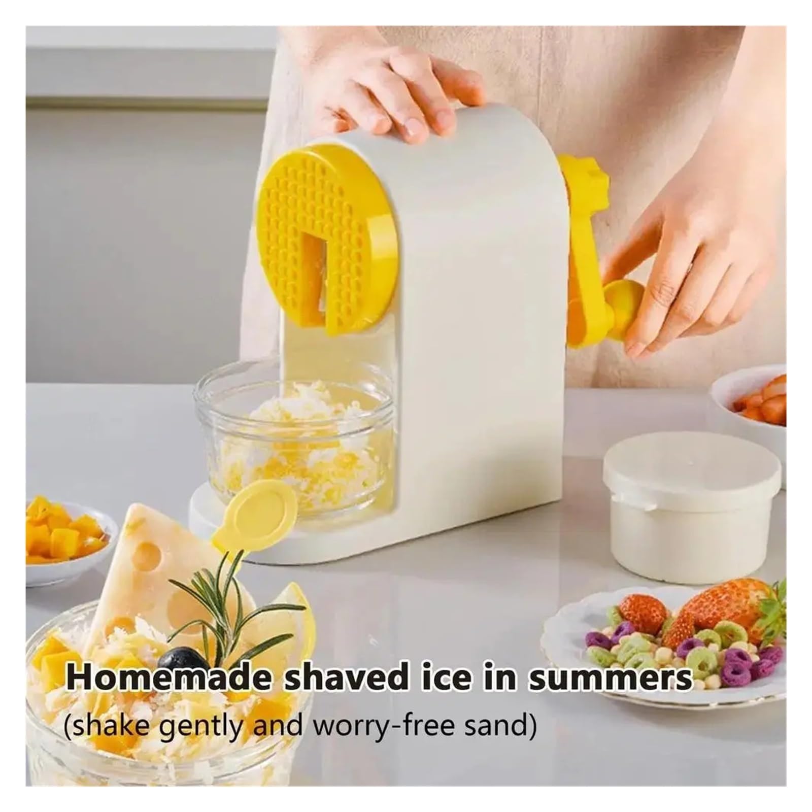 Máquina de hielo para encimera, Máquina de hielo manual con manivela, de acero inoxidable, for hacer granizados, fácil de usar, for uso doméstico