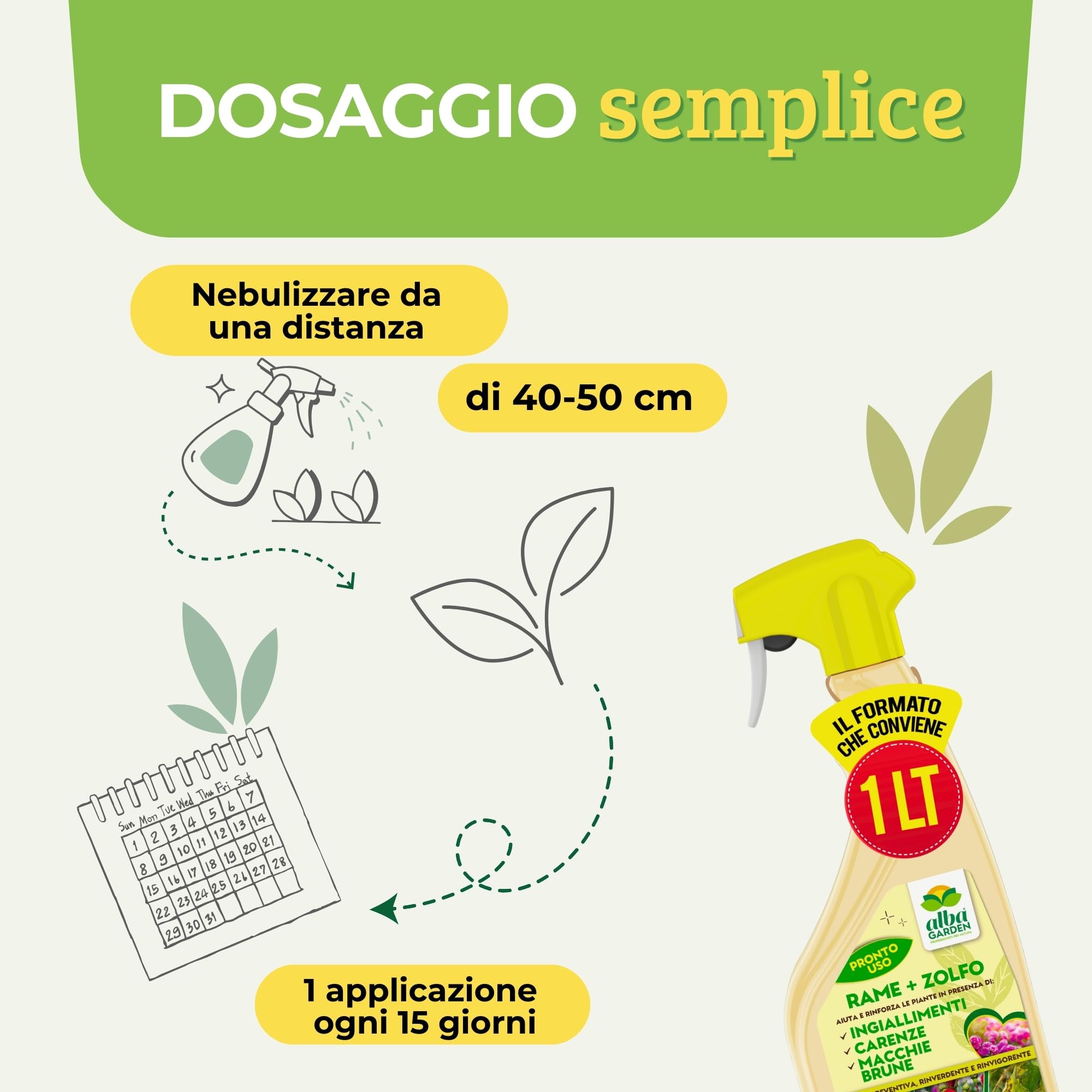 Albagarden Rame Zolfo Spray Fungicida MAXI 1L Concime per Piante