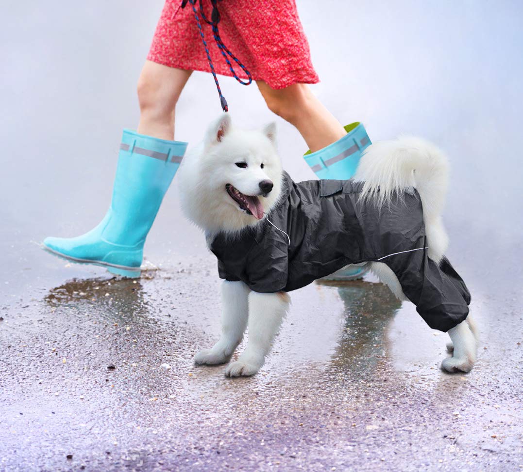 Idepet Impermeabile per cani con cappuccio e foro per collo, poncho impermeabile per pioggia per cani Giacca per pioggia riflettente per cani Felpe con cappuccio antivento
