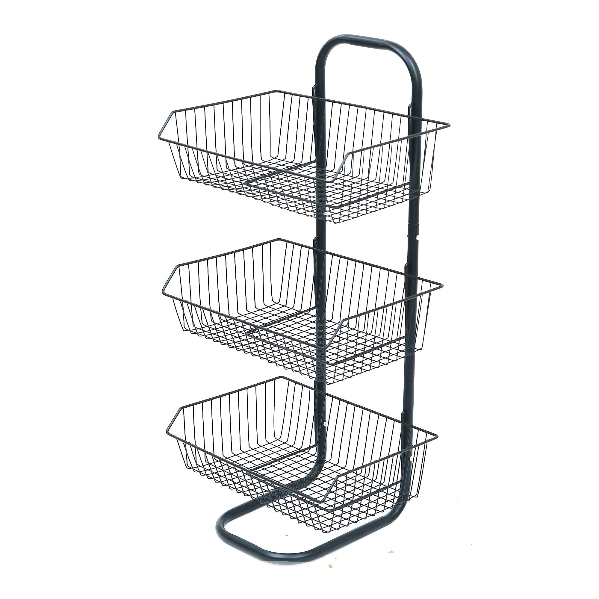 Haus Alchemy 3 Tier Multipurpose Storage Stand Tower Shelf for Kitchen Living Room, Bathroom | Fruits Vegetable Rack | LxBxH=33x26x73cm, Alloy Steel, Black