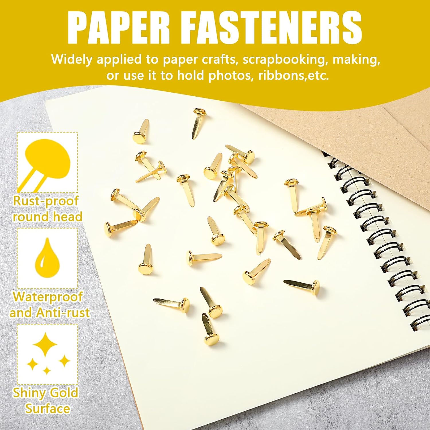 100 Pieces Paper Fasteners Brads, Ymapinc Round Metal Paper Brass Fasteners Brads for Paper Crafts Decorative Scrapbooking Making DIY Supplies, 8 x 18mm (Golden)