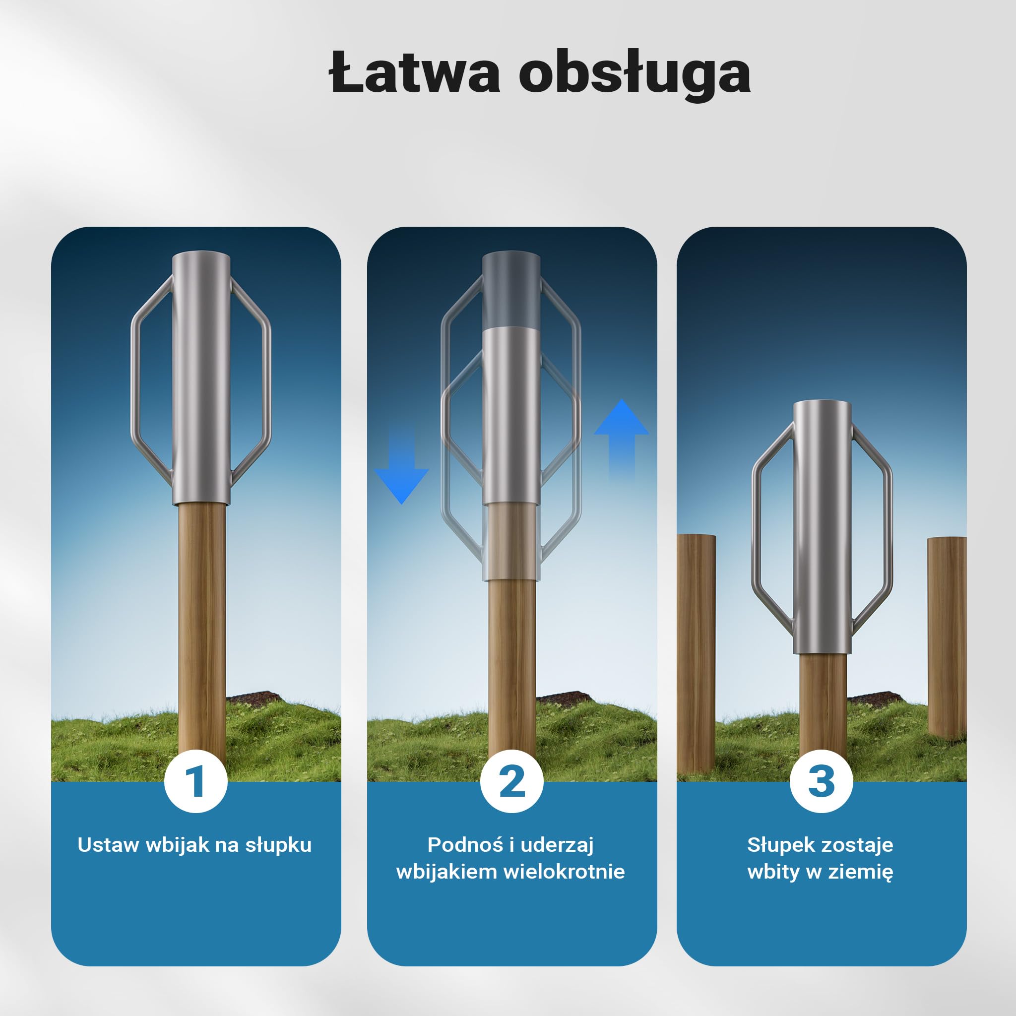 Wiltec Ręczny kafar stalowy Ø 140 mm z uchwytami do wbijania słupków, pali ogrodzeniowych i zagęszczania gruntu, palownica do pali drewnianych i rur metalowych