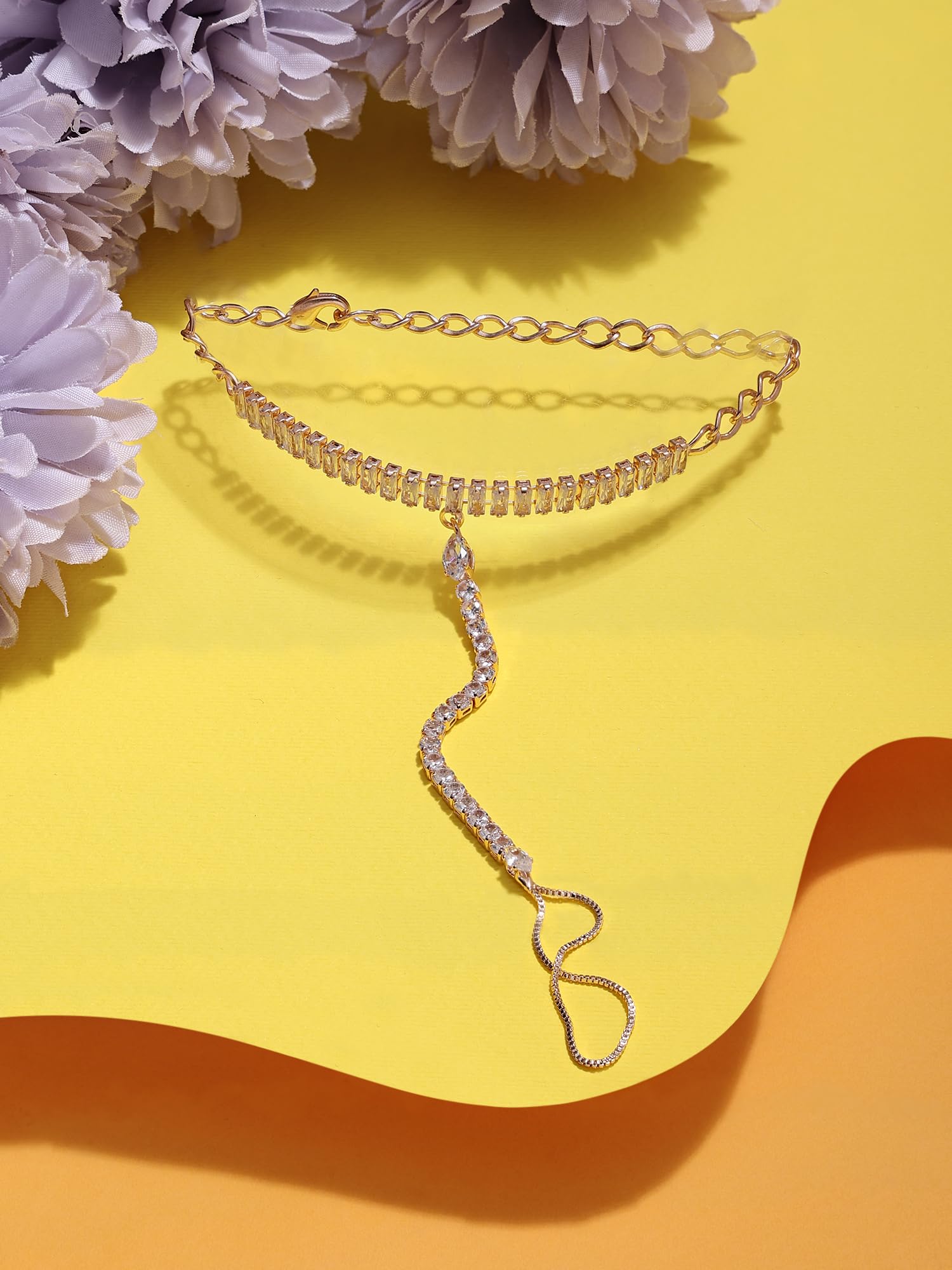 CZ Brass Hand Harness Bracelet For Women