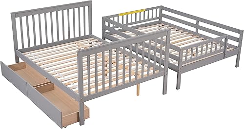 Miniatura 8 de Litera matrimonial sobre matrimonial con 2 cajones y escaleras convertible en 2 camas la litera con escalera y rieles de seguridad para niños