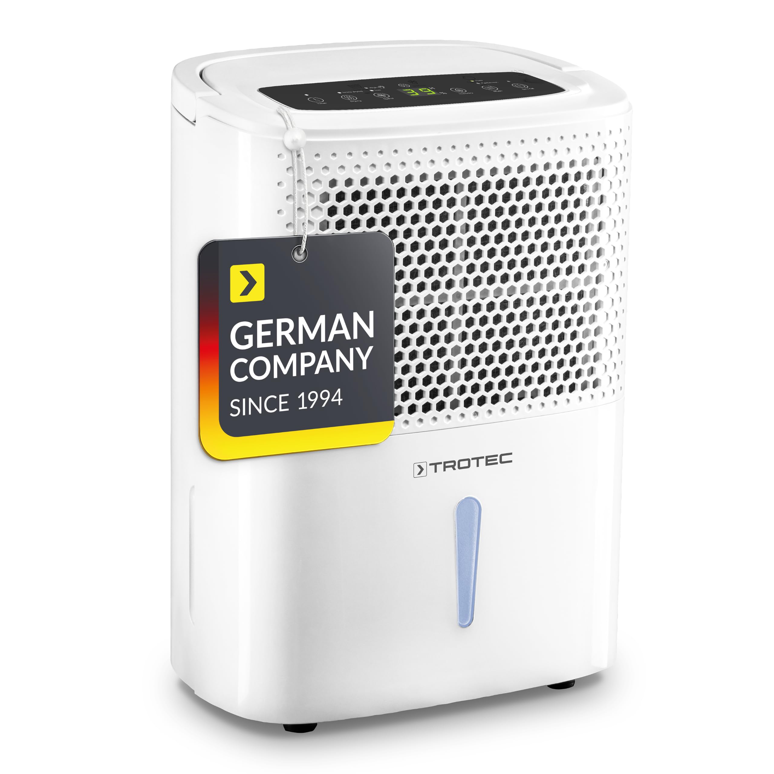 TROTEC Deshumidificador TTK 26 E, 10L / Día, Compacto, Depósito 1,8 litros, Portátil, Habitaciones de 15m², Filtro de Aire, Silencioso, Función Secado de Ropa, Pantalla LED, Auto-Apagado