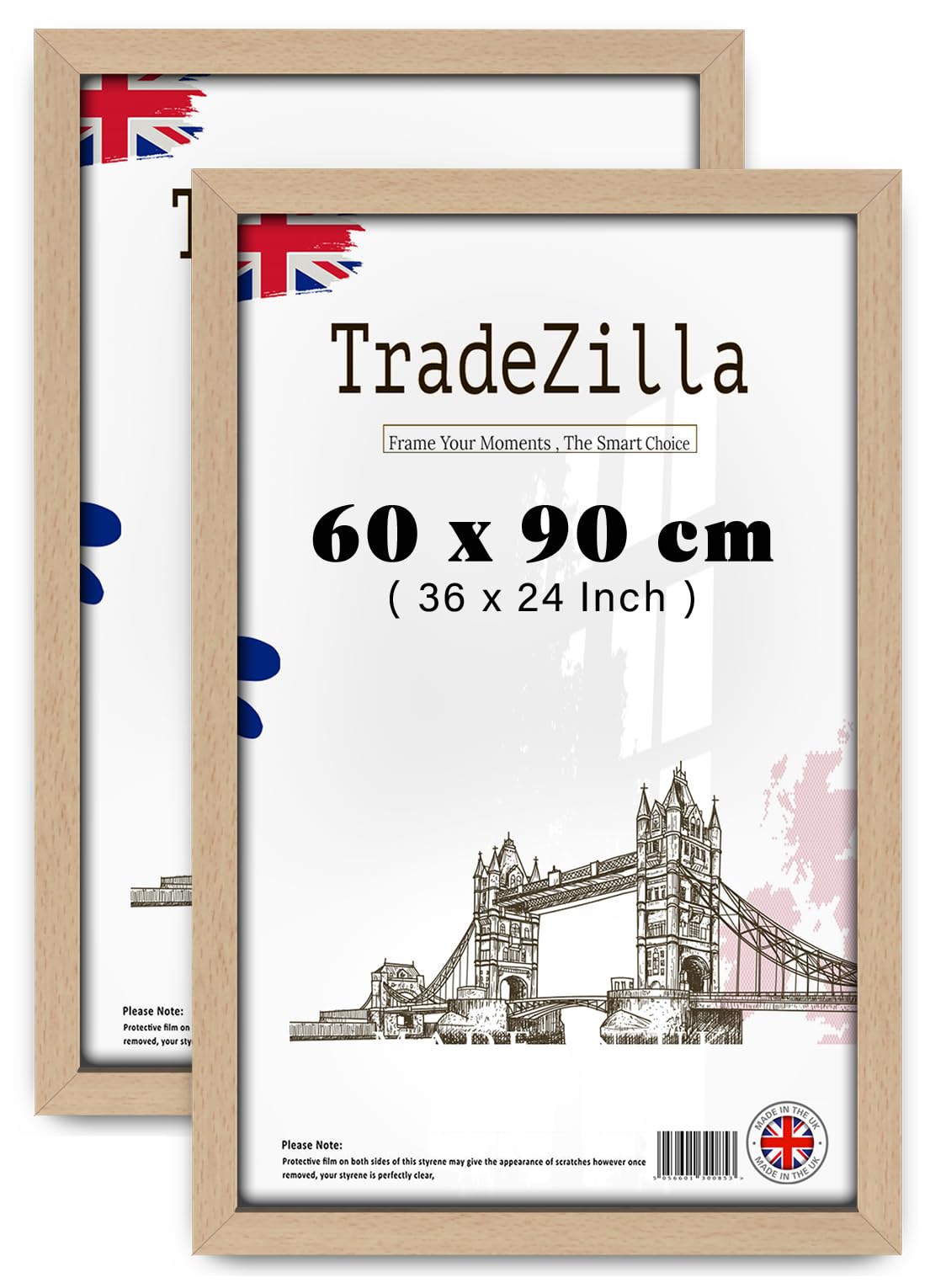 Tradezilla Beech Pack Of 2 Modern 36 X 24 Inch Poster Frame - 600 X 900 Mm Engineered Wood, Easy Installation With Clips & Hangers (60 X 90 Cm) [ ]