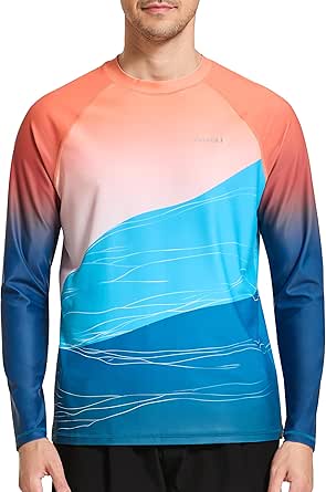 VAYAGER Heren Zwemshirts UPF 50 Rash Guard Lange Mouw Sneldrogend T-Shirt Losse Pasvorm Water Vissen UV-Bescherming Shirts