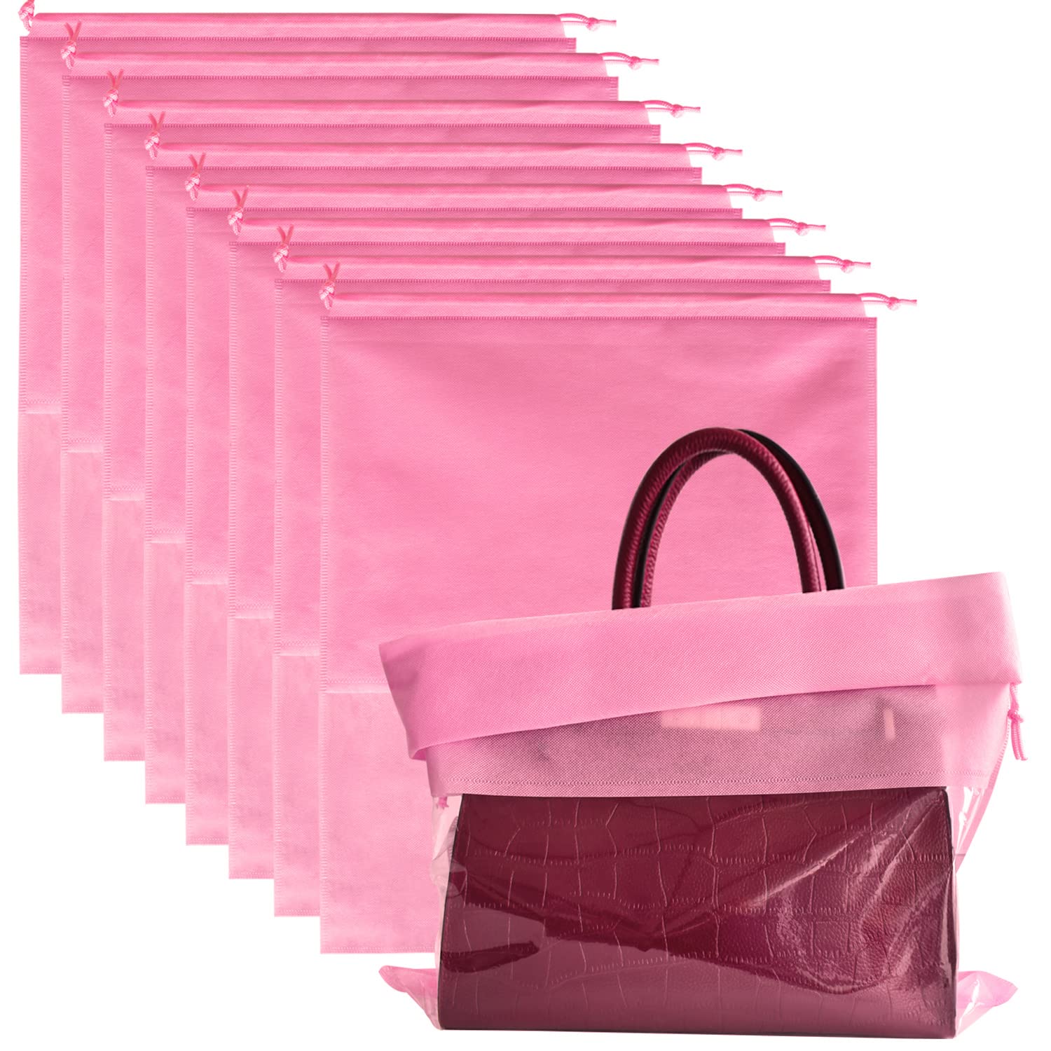 8PCS Dust Bags for Handbags Jumbo Travel Shoe Bags Purses Organizers Storage Bags with Rope Clear Window Dustproof Drawstring Bag Storage Pouch for