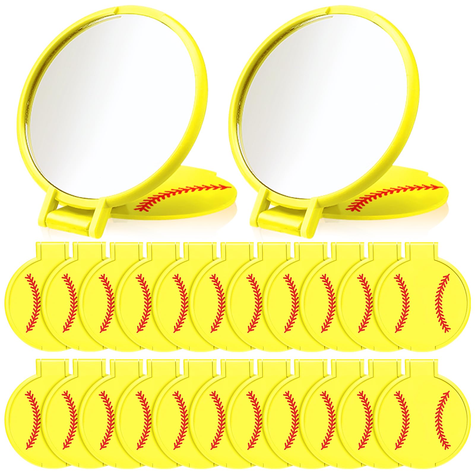 24 Pcs Softball Compact Mirror for Softball Gifts Sport Party Supplies 2.75 Inches Folding Pocket Purse Mirror for Women Makeup Team Accessories Supplies