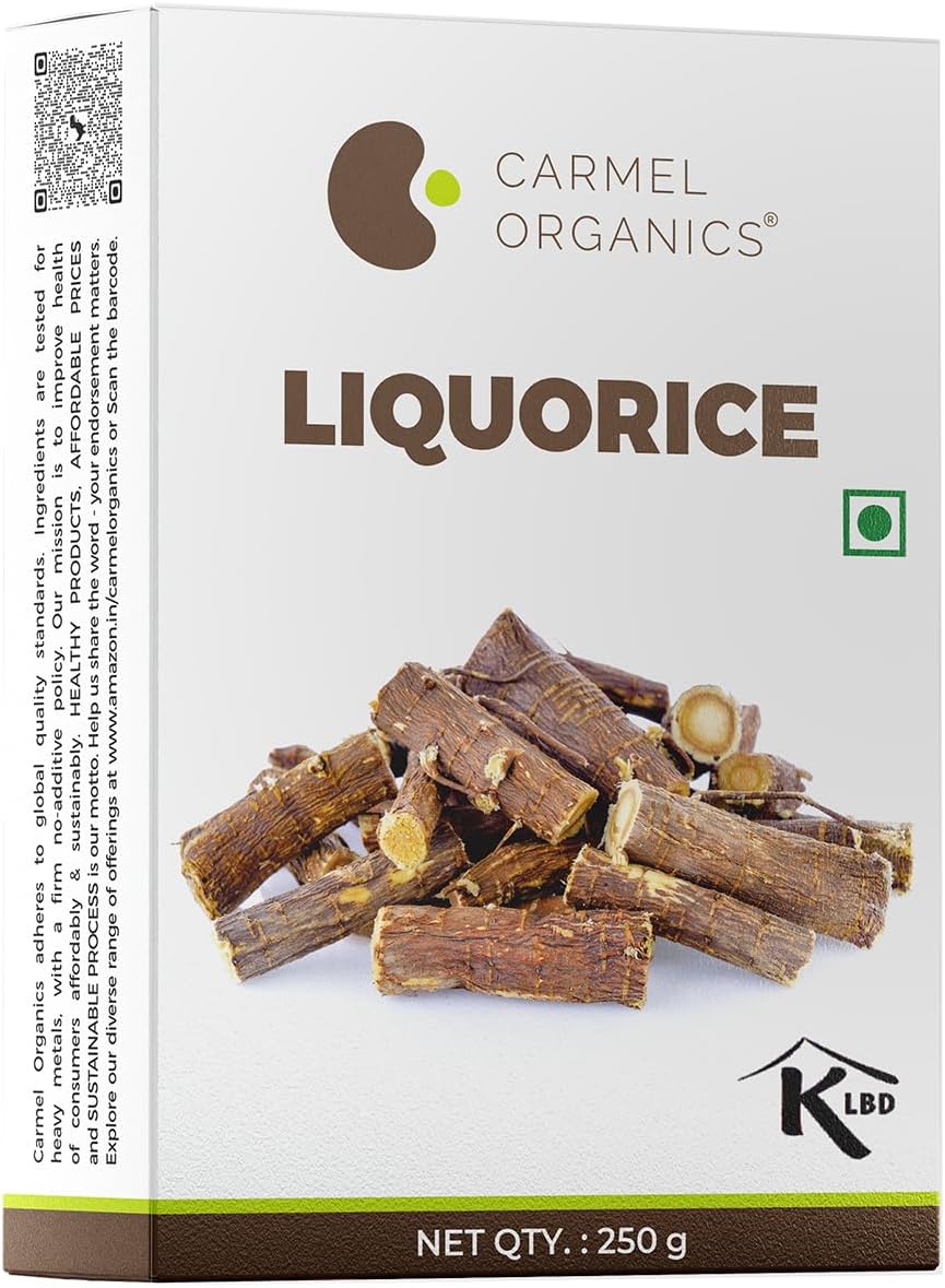 CARMEL ORGANICS Liquorice(Mulethi) Root Whole (250 Grams) | Yashtimadhu for your health,Skin and Hair Care | glycyrrhiza glabra | Atimadhuram/Athimadhura | No Added Preservatives