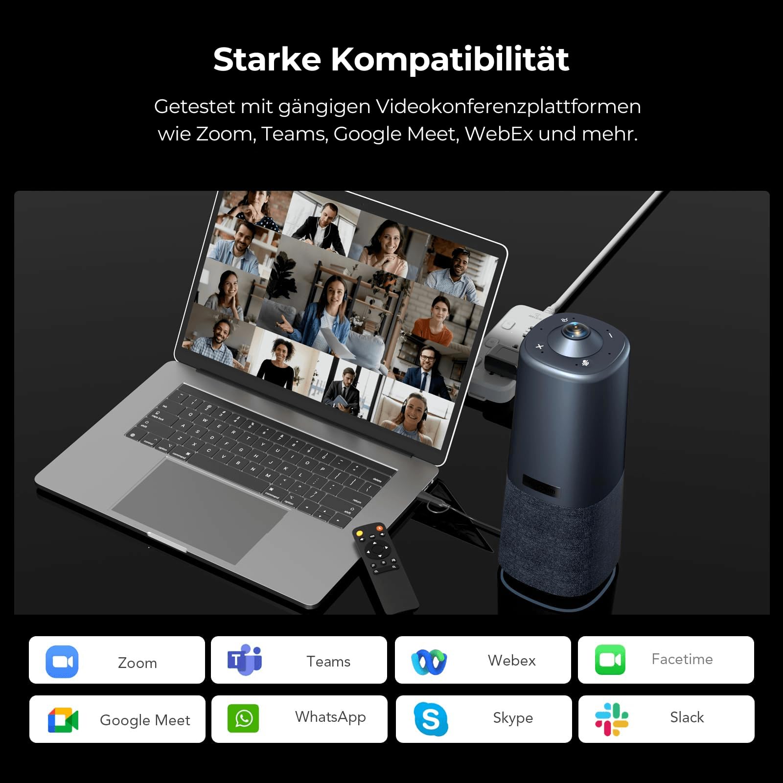 NUROUM 360 Pro Kamera für Videokonferenzen, 3 AI Modi, Intelligente Rauschunterdrückung & AGC, Webcam mit Mikrofon und Lautsprecher für Zoom/Teams/GoogleMeet auf PC/Laptop/Desktop