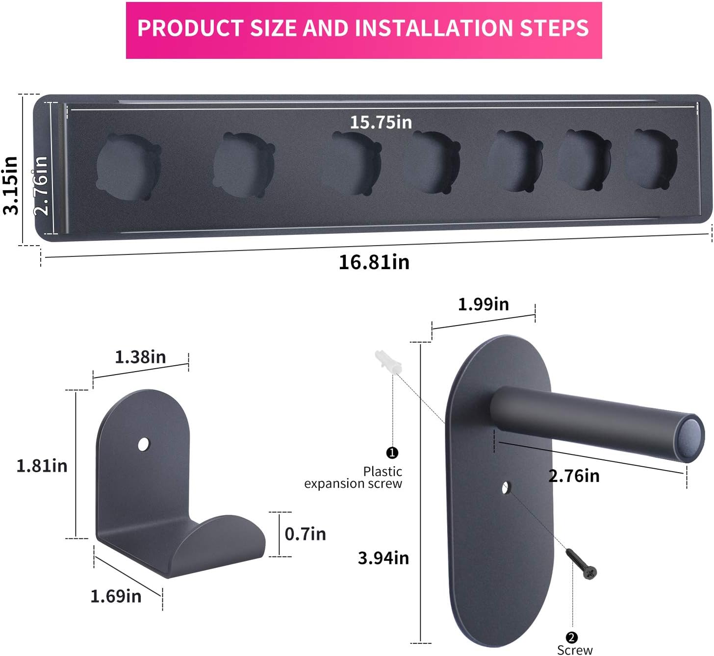 FLE Storage Stand Holder Rack Wall Mount for Dyson Airwrap Styler Accessories, Metal Organizor Rack for Airwrap Styler and Attachments,Black