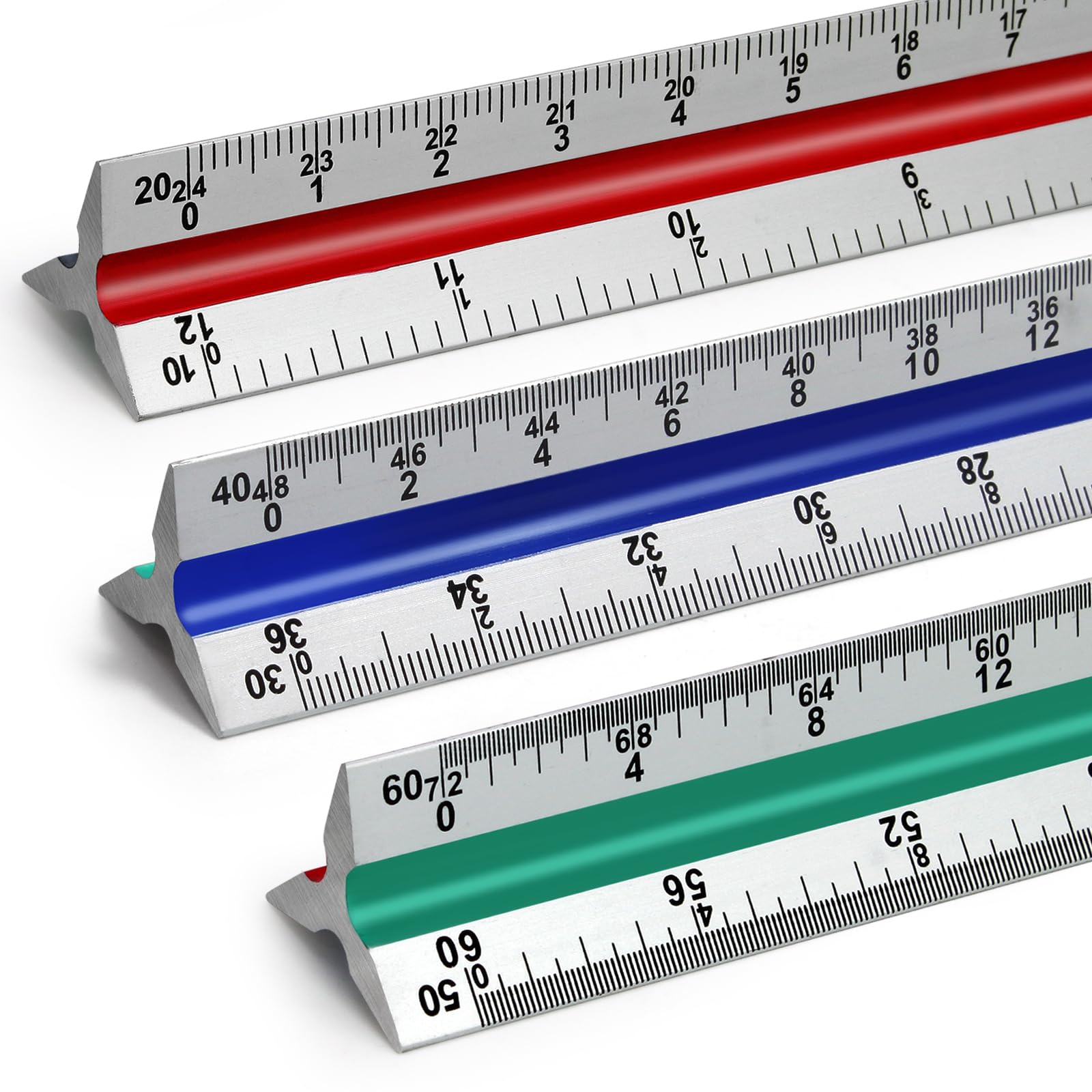 12" Engineer Scale Ruler Architectural Ruler Imperial, Color-Coded