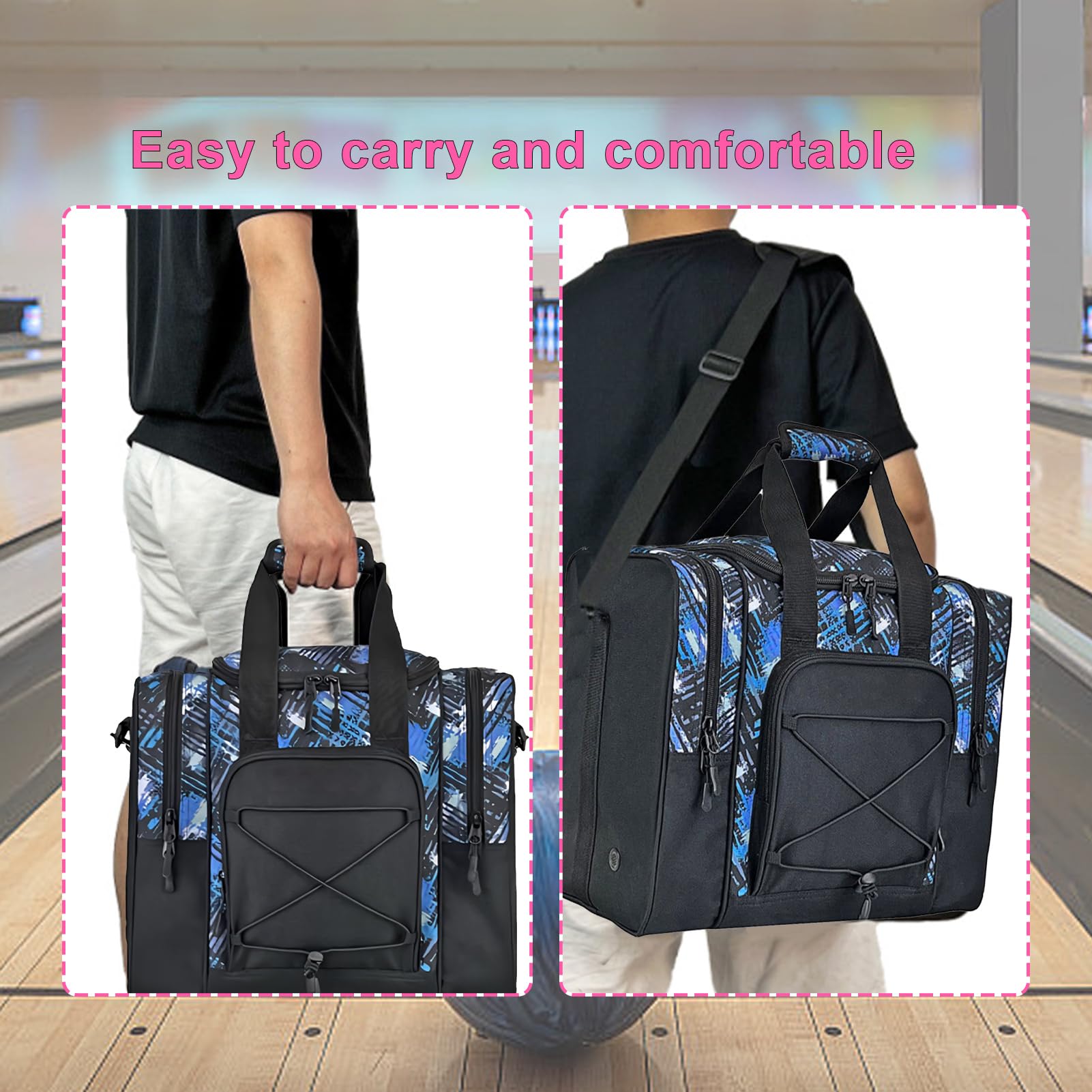 Sac de bowling fourre-tout 1 balle, sac à main multifonctionnel avec intérieur rembourré ceinture réglable, s'adapte aux chaussures, serviette pour homme et femme