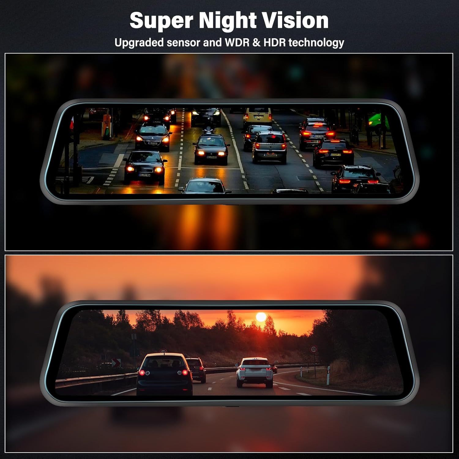 3 Channel 9.66'' WiFi Mirror Dash Cam with Front and Rear Camera IPS Touch Screen,Triple Rear View Mirror Camera with App Recording,64GB TF Card,Loop Recording,Night Vision, G-Sensor Parking Monitor