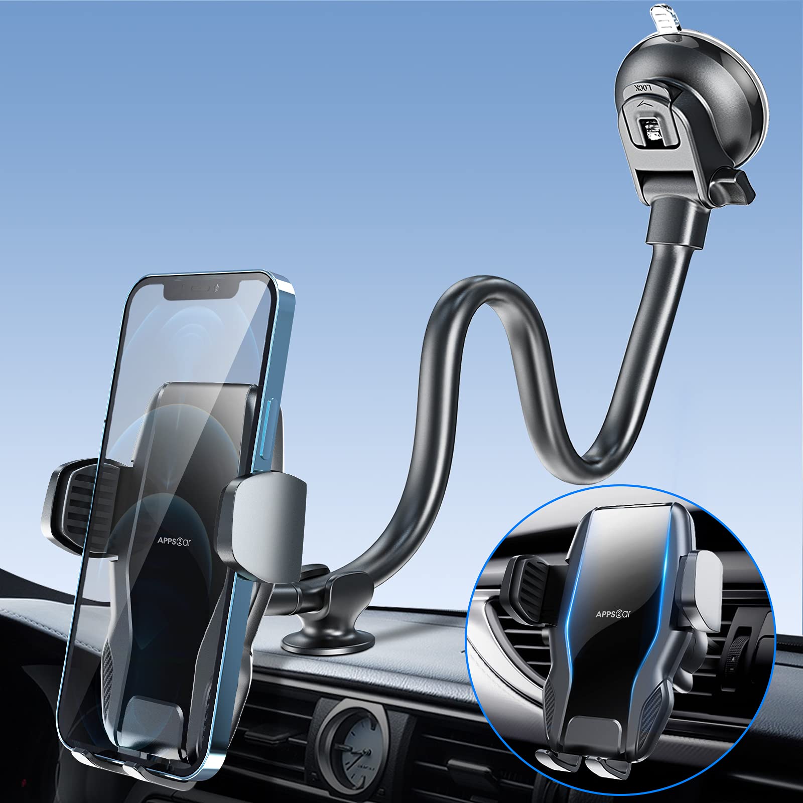 Windshield Car Phone Holder Mount, 13" Suction Cup Phone Holder for