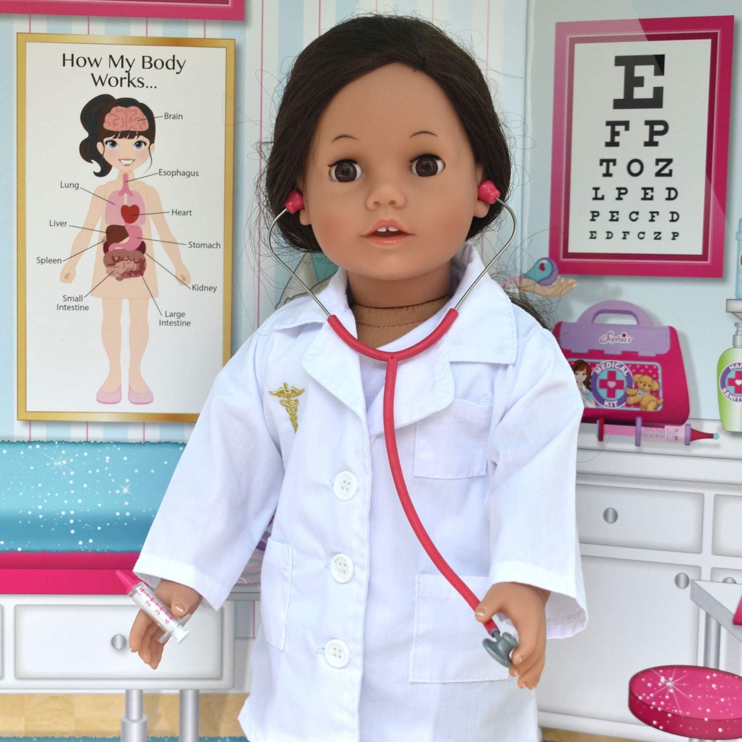 Sophia's 18" Doll and Child Matching Doctor Lab Coats with Stethoscopes, Syringes, and Name Tags, 8 pc.