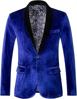 Mens Velvet Blazer Slim Fit One Button Solid Suit Jacket Sport Coat for Wedding Prom Dinner Party