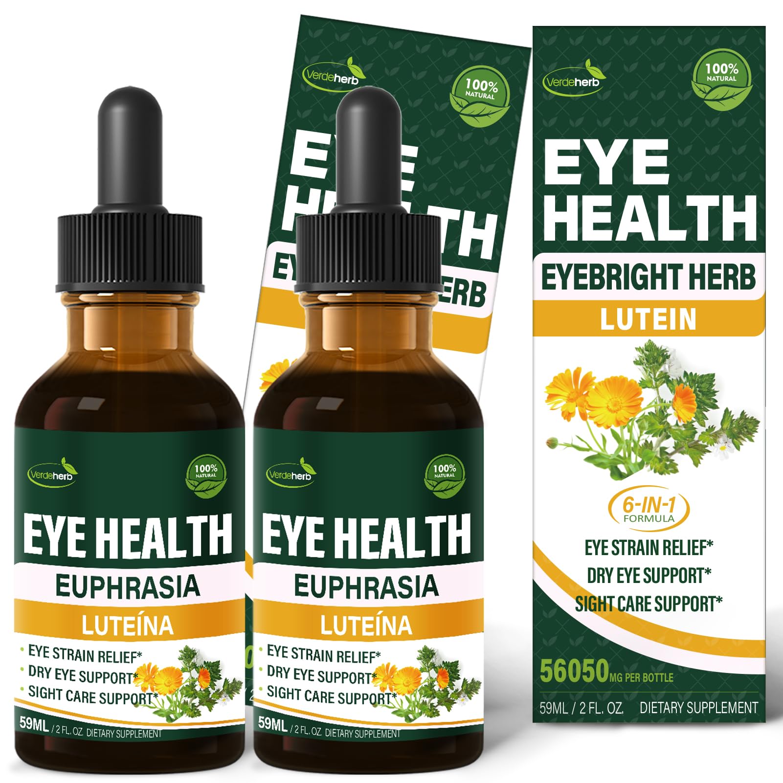 Verdeherb Herbal Liquid Drops Natural Eyebright Herb Extract Support Eye Strain Relief Dry Eye Sight Care Support 4oz-Original