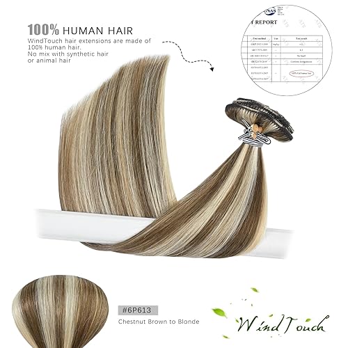 Miniatura 5 de WindTouch - Extensiones de cabello humano liso Remy con pinzas, color castaño claro a rubio con balayage, para cabello rubio, 2.47onzas, N. 6p613,