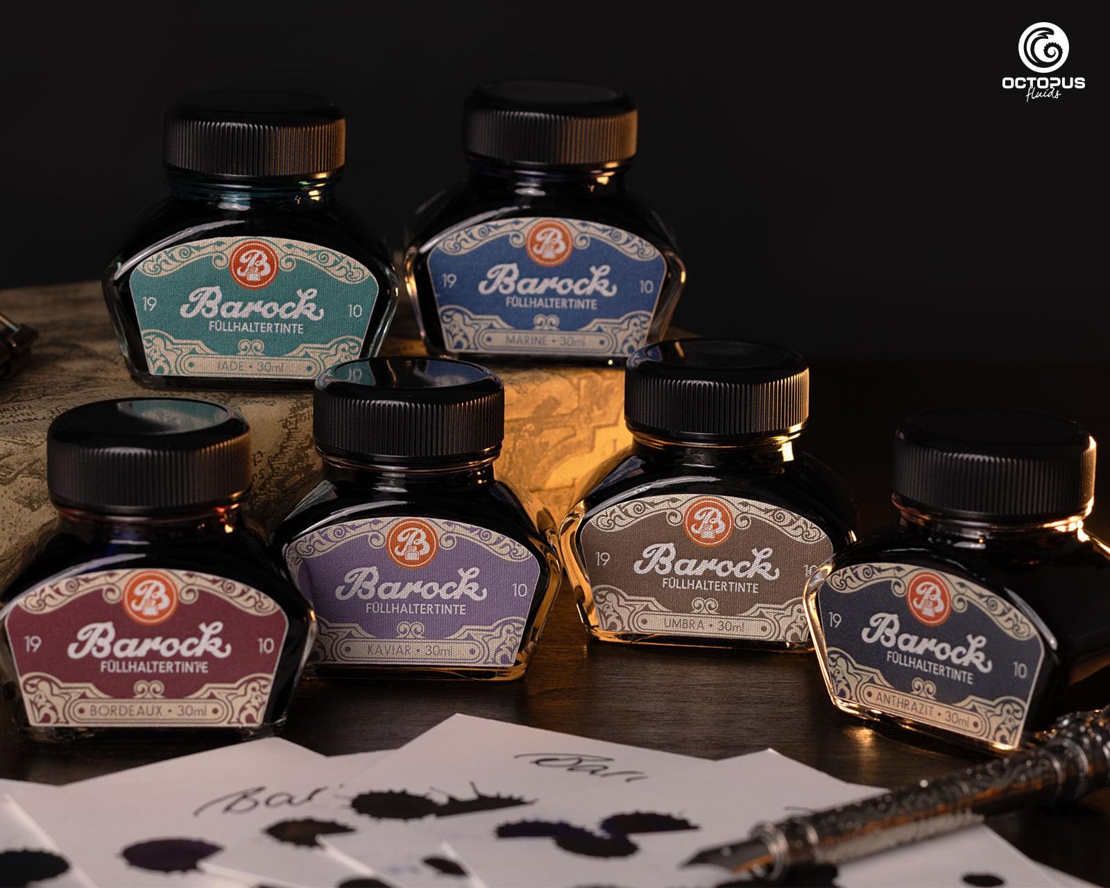 Barock 1910 atrament do piór wiecznych, szklanych piór kulkowych, atramentów do piór wiecznych, w kałamarzu, 30 ml, niebieski, morski