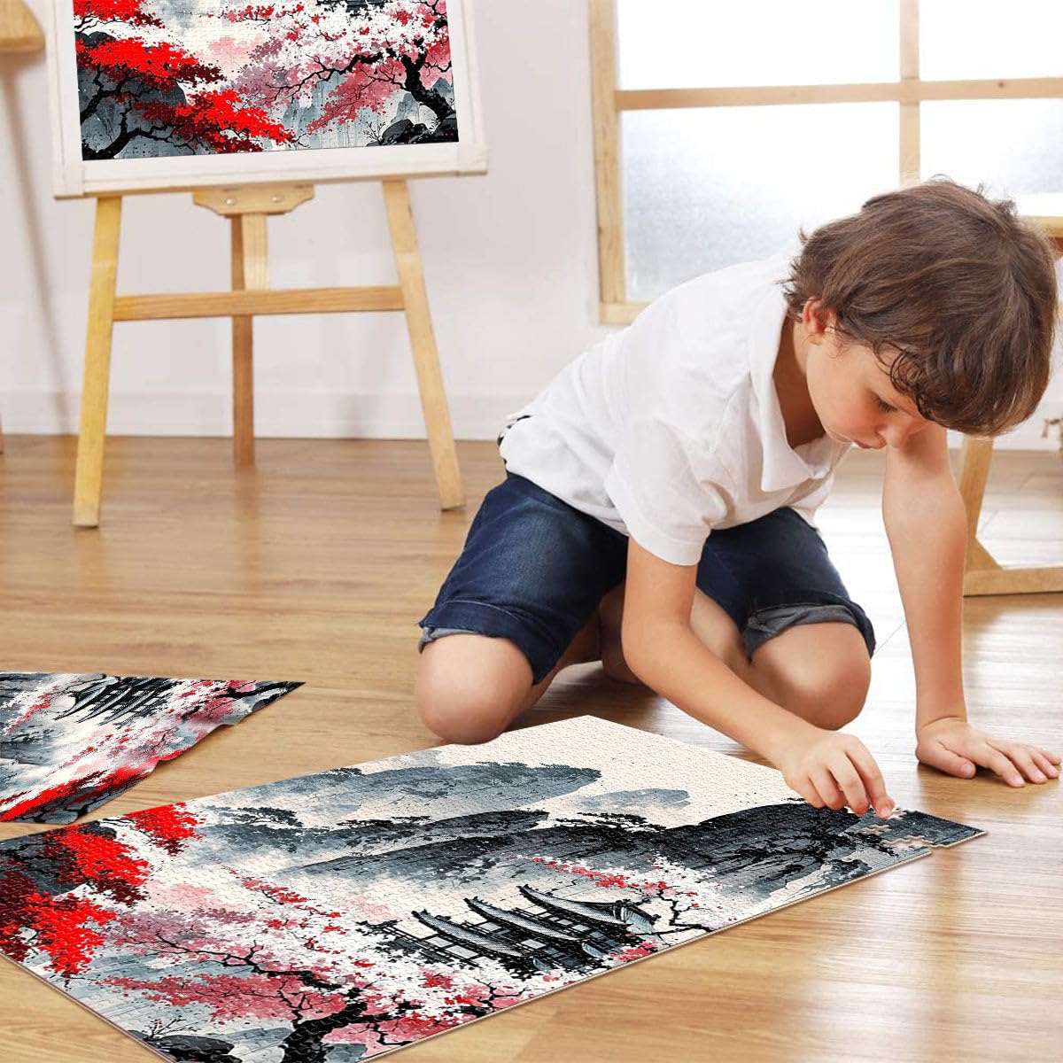 Japońska świątynia górska 1000 sztuk puzzle dla nastolatków redukcja stresu ciekawy prezent urodzinowy, prezenty, sztuka ścienna 38x26cm