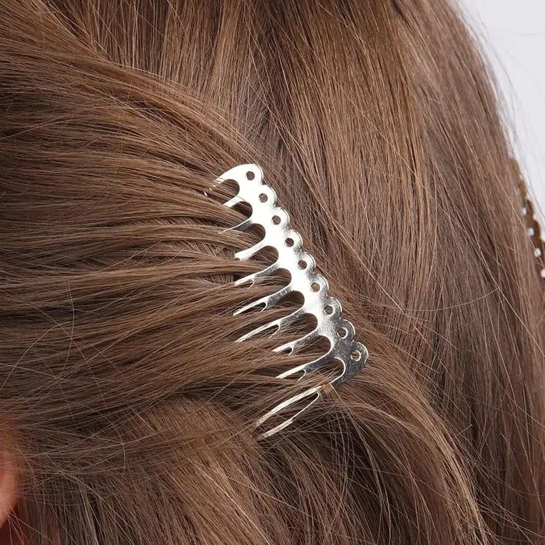 16 Pezzi Pettini Laterali in Metallo 10 Denti, pettinini per Velo, Lato per Capelli per Capelli da Donna Francese con Denti per Accessori per Capelli con Clip per Chignon Argentato & Oro