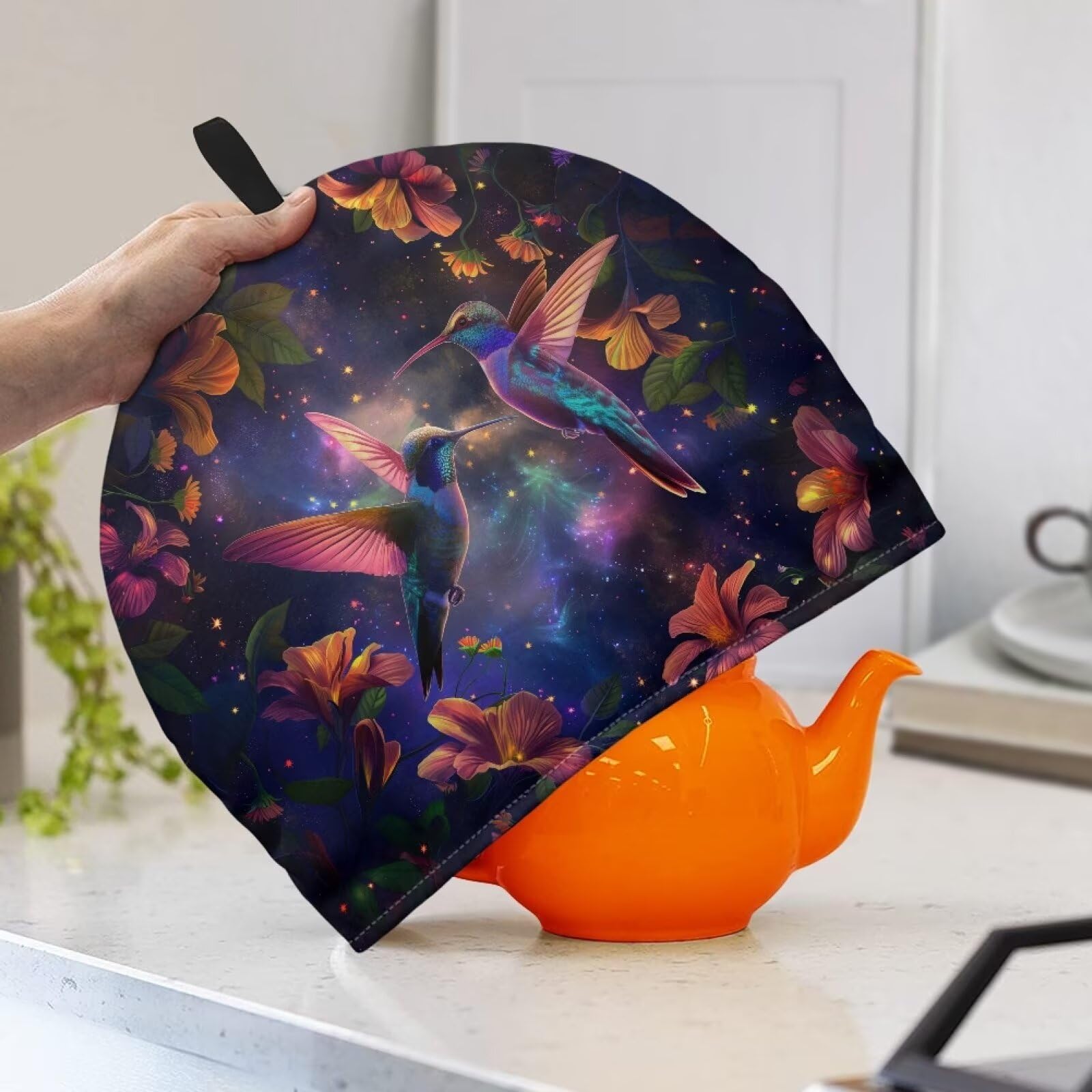 Drnuikhe Tea Cozy Tea Pot Starry Night Hummingbird Cosy Insulating Tea Kettle Quilt Breakfast Warmer Thick Wadding Teapot Warmer Tea Cozy Reusable Dustproof Durable Tea Kettle Quilt, Easy to Wash