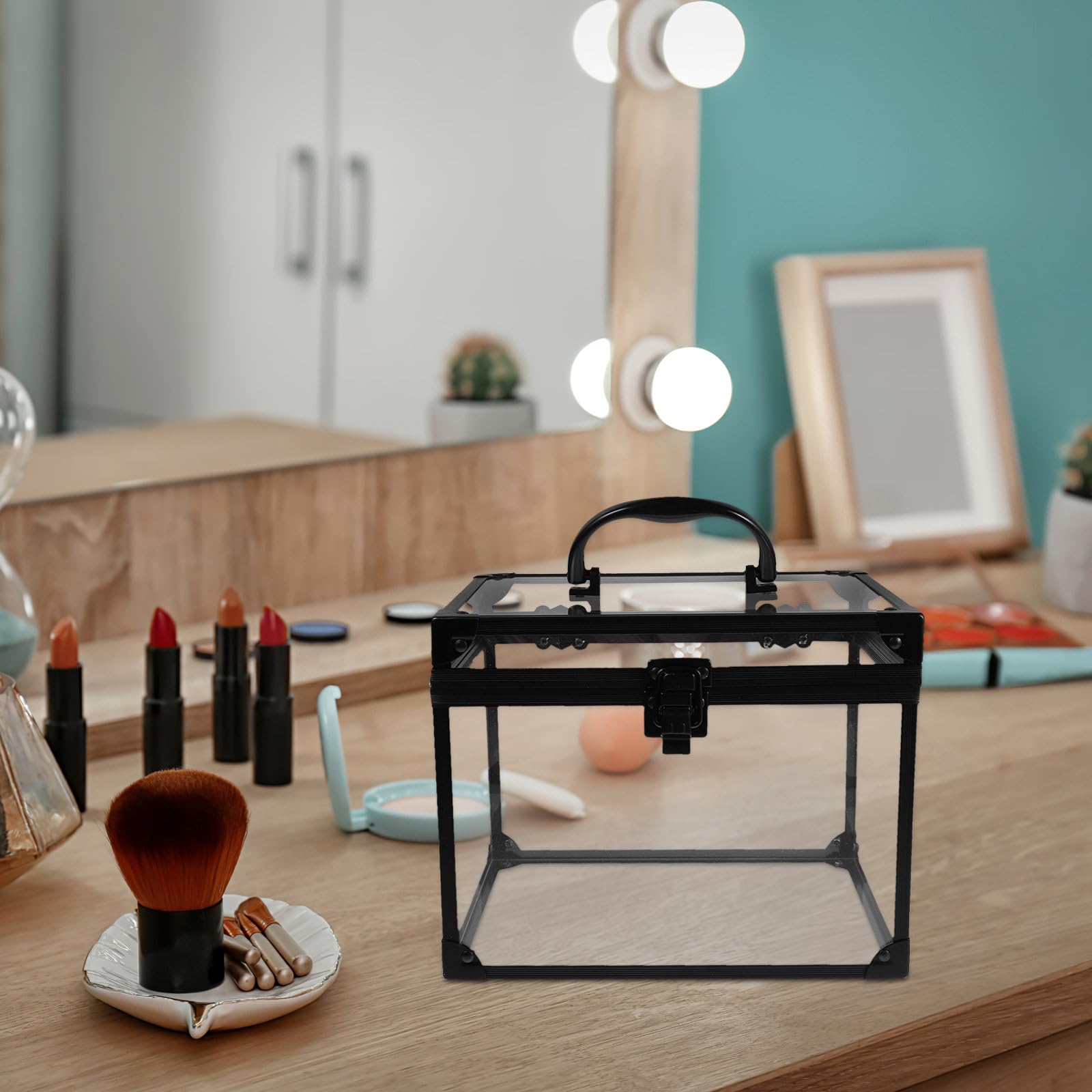 ERINGOGO Boîte à Maquillage Transparente avec Cadenas Boîte à Bijoux de Voyage Organisateur Cosmétique Étanche pour Salle de Bain Vanity