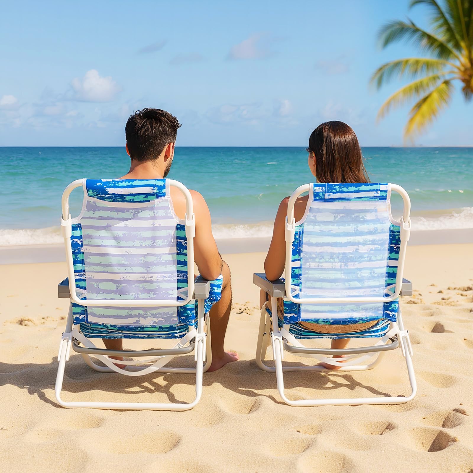 COSTWAY Set di 2 Sedie Pieghevoli da Spiaggia, Sdraio Regolabile 5 Posizioni, Portata 150 kg Blu