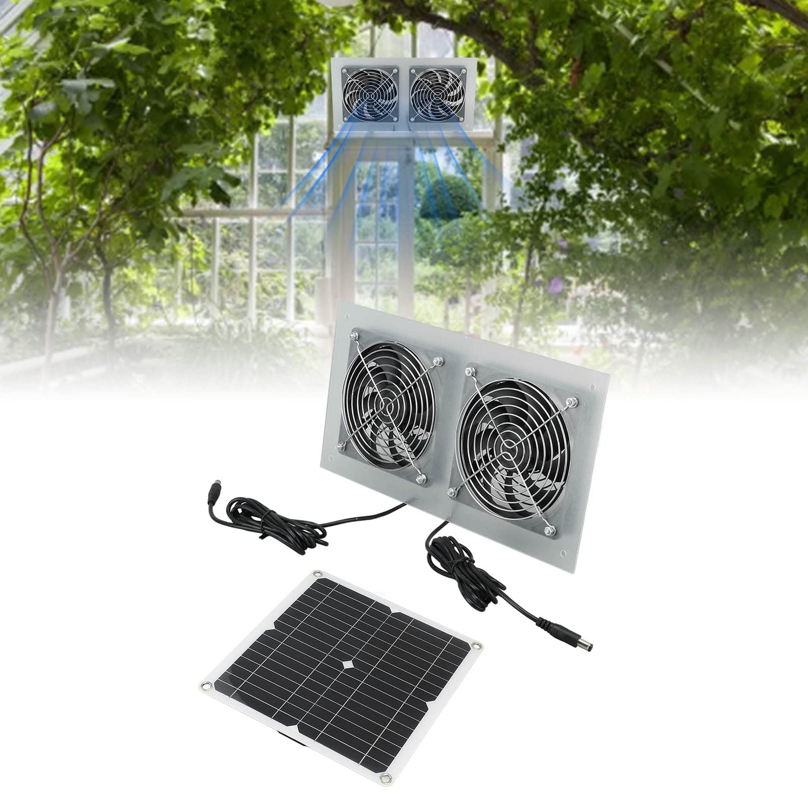 Solarpanel-Set mit zwei Ventilatoren für Gartenhäuser, Fenster für Haustiere, leiser Motor und wasserdicht IP65, ideal für Belüftung und Kontrolle