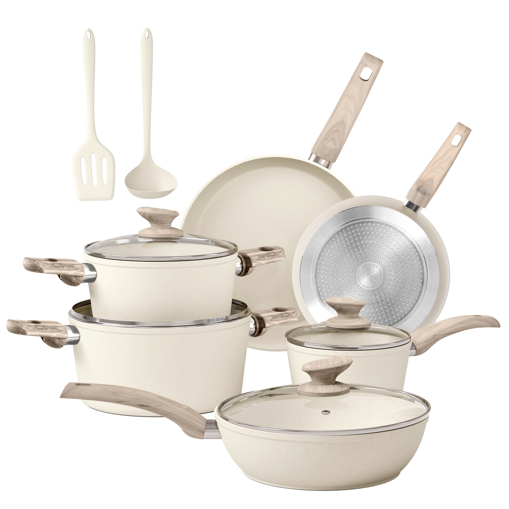 DishDelight Topfset Pfannenset Induktion Töpfe Set 12-teilige Granit-Antihaftbeschichtung Kochtopf Topf Pfannen für Induktionsherd Bratpfanne mit Glasdeckeln