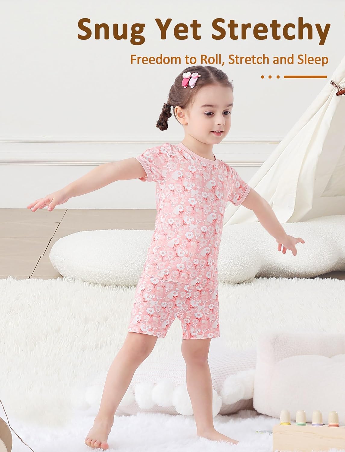 JunNeng Bamboo Viscose Pajamas for Toddler Girls, 2-Piece Snug fit Pjs Short Sleeve Summer Sleepwear 12M-5Y - Image 5