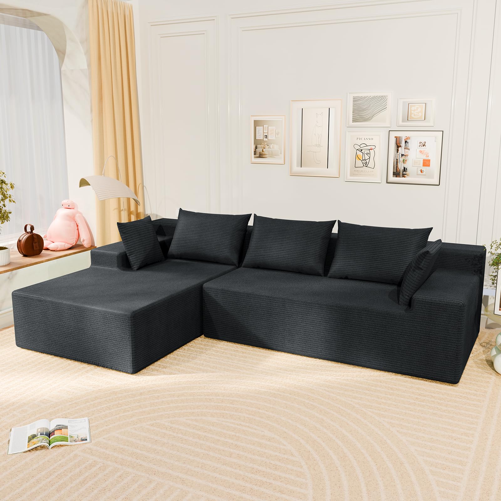 LEVELEVE 107 Cloud Sectional Couch with Deep Seat Modern Modular Sofa with L-Shape Chaise No Assembly Required Upholstered