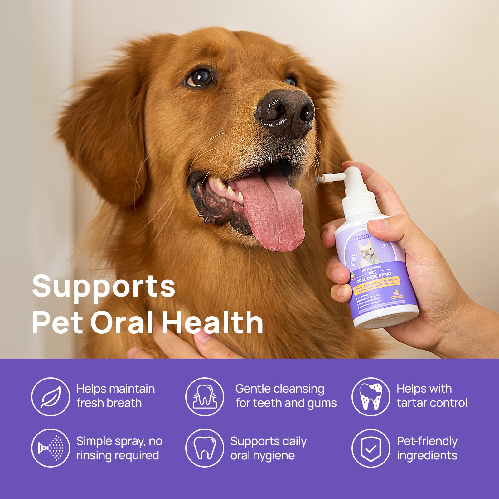 HICC PET Dog Dental Care Spray, Vet-Recommended Breath Freshener & Teeth Cleaning Spray, Eliminate Bad Breath, Relieve Gum Redness & Infections, Reduce Plaque & Tartar, No Brushing, 5.1 Fl Oz - image 2