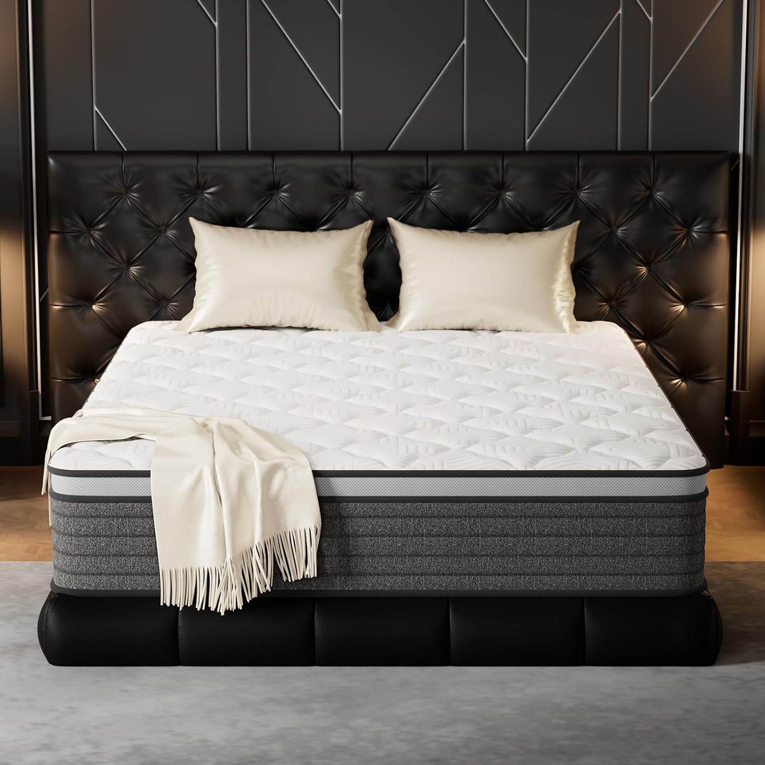 PUBPLON King Mattress 14 Inch Hybrid King Size-Gel Memory Foam Mattress in a Box, Individually Wrapped Pocket Spring, Pressure Relief Edge Support, Medium Firm